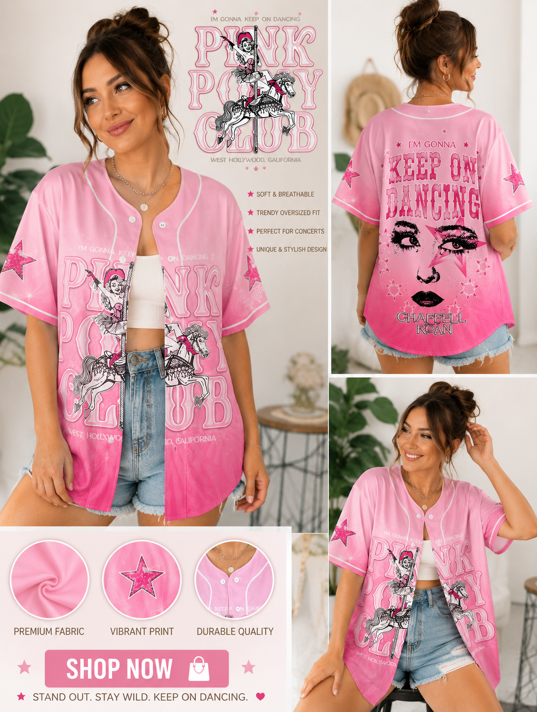Pink Western Dance Music Jersey Shirt – Cowgirl Pop Concert Fan Tee