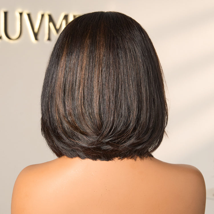 Hair Blonde Highlight / Brown Highlight Short Layered Bob Wig Glueless 5x5 Closure Pre-Cut Lace Wig