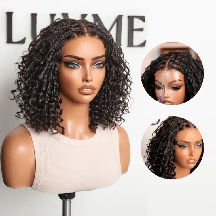 Hair-Readitress™ Boho Braids Deep Curly Glueless 5x5 Closure Lace with Braided Top Human Hair Wig Pre-Cut Lace