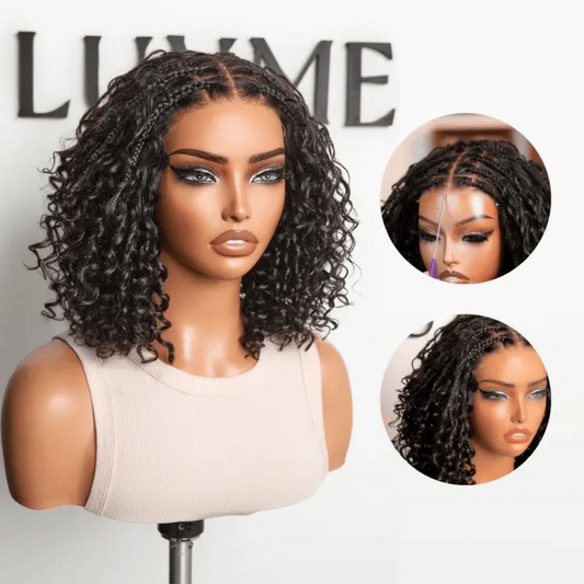 Hair-Readitress™ Boho Braids Deep Curly Glueless 5x5 Closure Lace with Braided Top Human Hair Wig Pre-Cut Lace