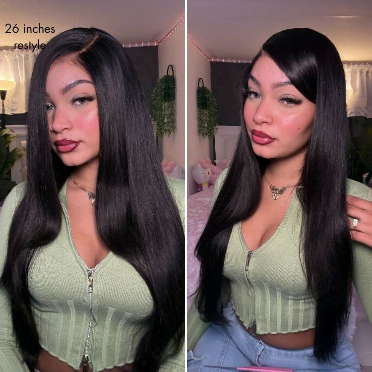 All-Day Comfort™ Wig 180% Density Butterfly Cut Layered Light Yaki Straight Glueless 7x6 Closure HD Lace Human Hair Wig Pre-Cut Lace