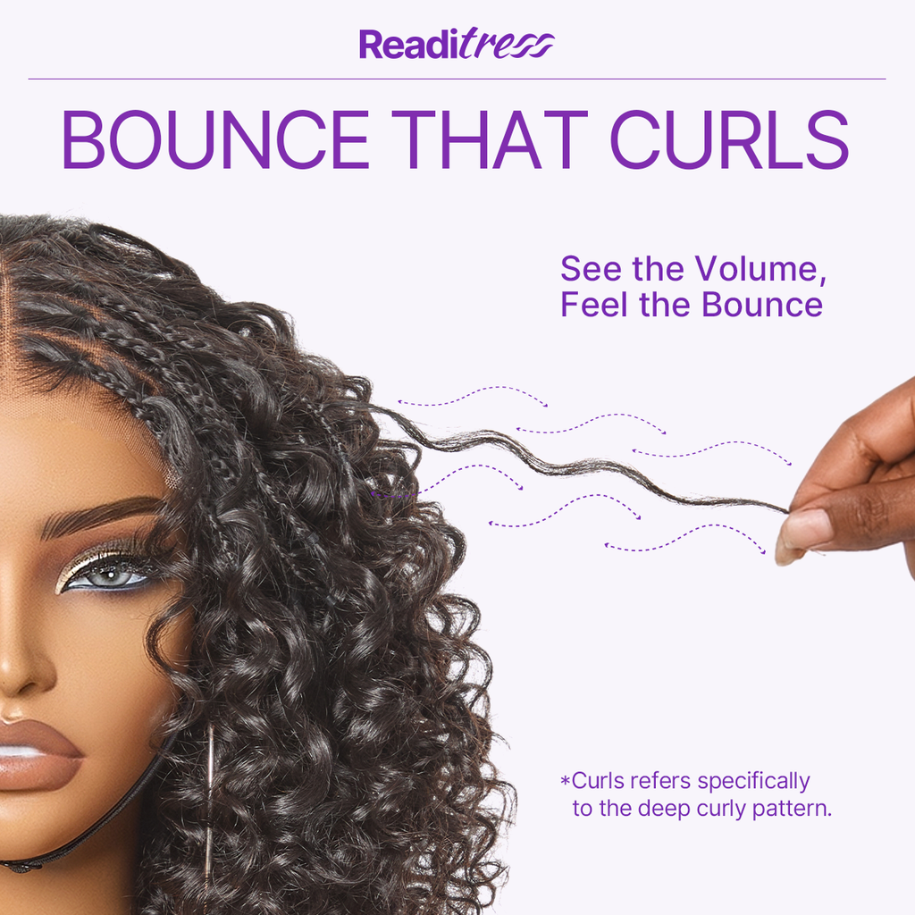 Hair-Readitress™ Boho Braids Deep Curly Glueless 5x5 Closure Lace with Braided Top Human Hair Wig Pre-Cut Lace