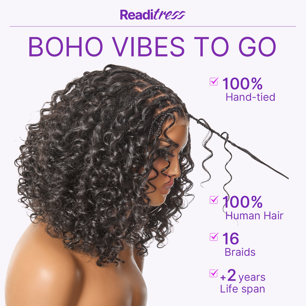 Hair-Readitress™ Boho Braids Deep Curly Glueless 5x5 Closure Lace with Braided Top Human Hair Wig Pre-Cut Lace