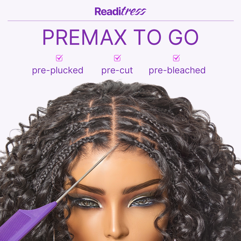 Hair-Readitress™ Boho Braids Deep Curly Glueless 5x5 Closure Lace with Braided Top Human Hair Wig Pre-Cut Lace