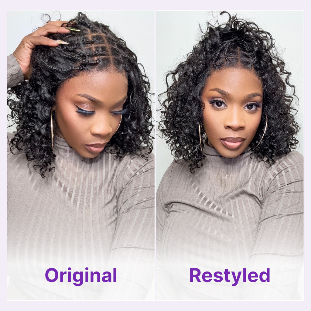 Hair-Readitress™ Boho Braids Deep Curly Glueless 5x5 Closure Lace with Braided Top Human Hair Wig Pre-Cut Lace