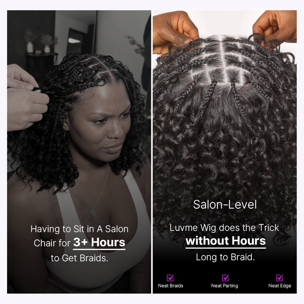 Hair-Readitress™ Boho Braids Deep Curly Glueless 5x5 Closure Lace with Braided Top Human Hair Wig Pre-Cut Lace