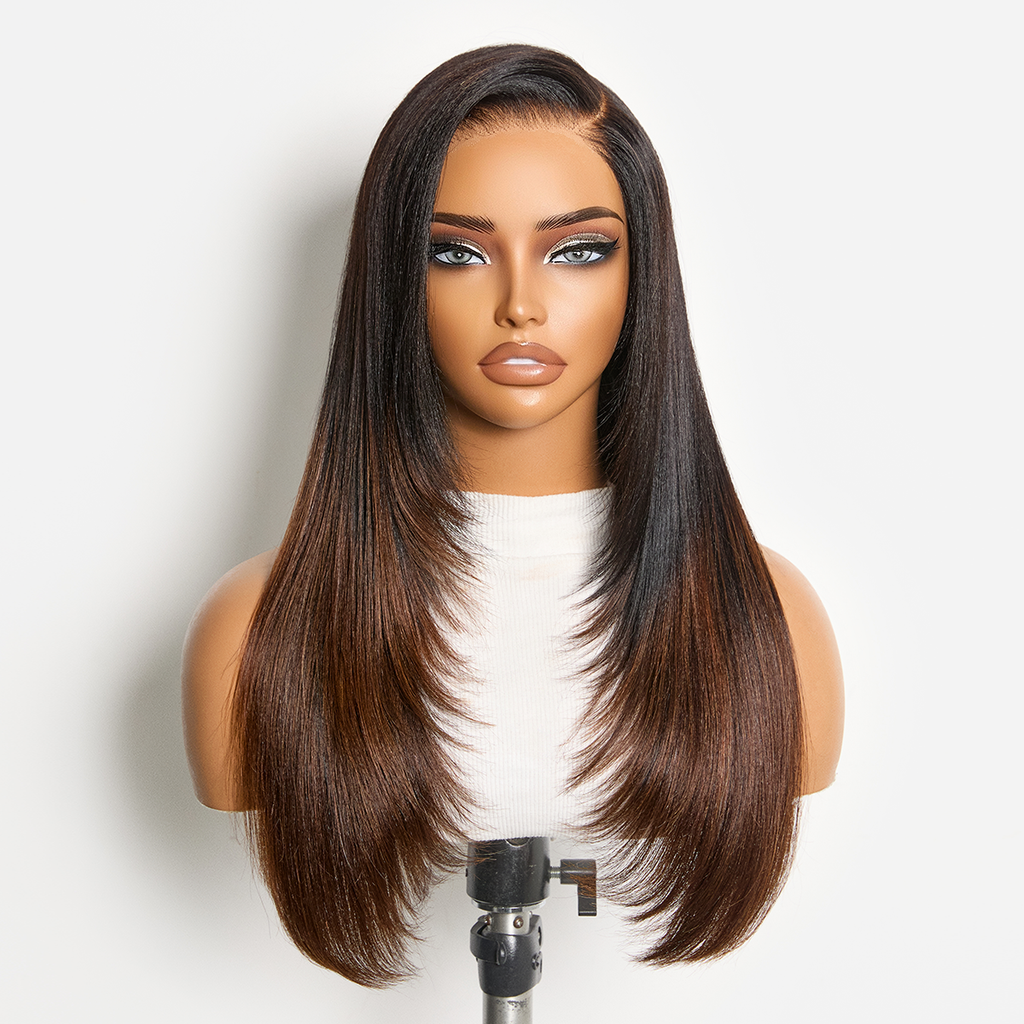 All-Day Comfort™ Wig 180% Density Butterfly Cut Layered Light Yaki Straight Glueless 7x6 Closure HD Lace Human Hair Wig Pre-Cut Lace