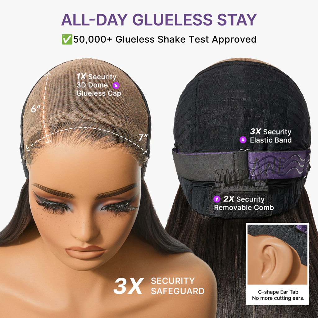 All-Day Comfort™ Wig 180% Density Butterfly Cut Layered Light Yaki Straight Glueless 7x6 Closure HD Lace Human Hair Wig Pre-Cut Lace