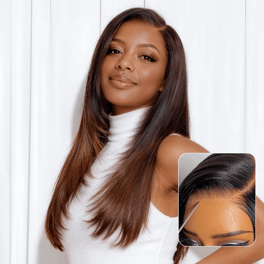 All-Day Comfort™ Wig 180% Density Butterfly Cut Layered Light Yaki Straight Glueless 7x6 Closure HD Lace Human Hair Wig Pre-Cut Lace