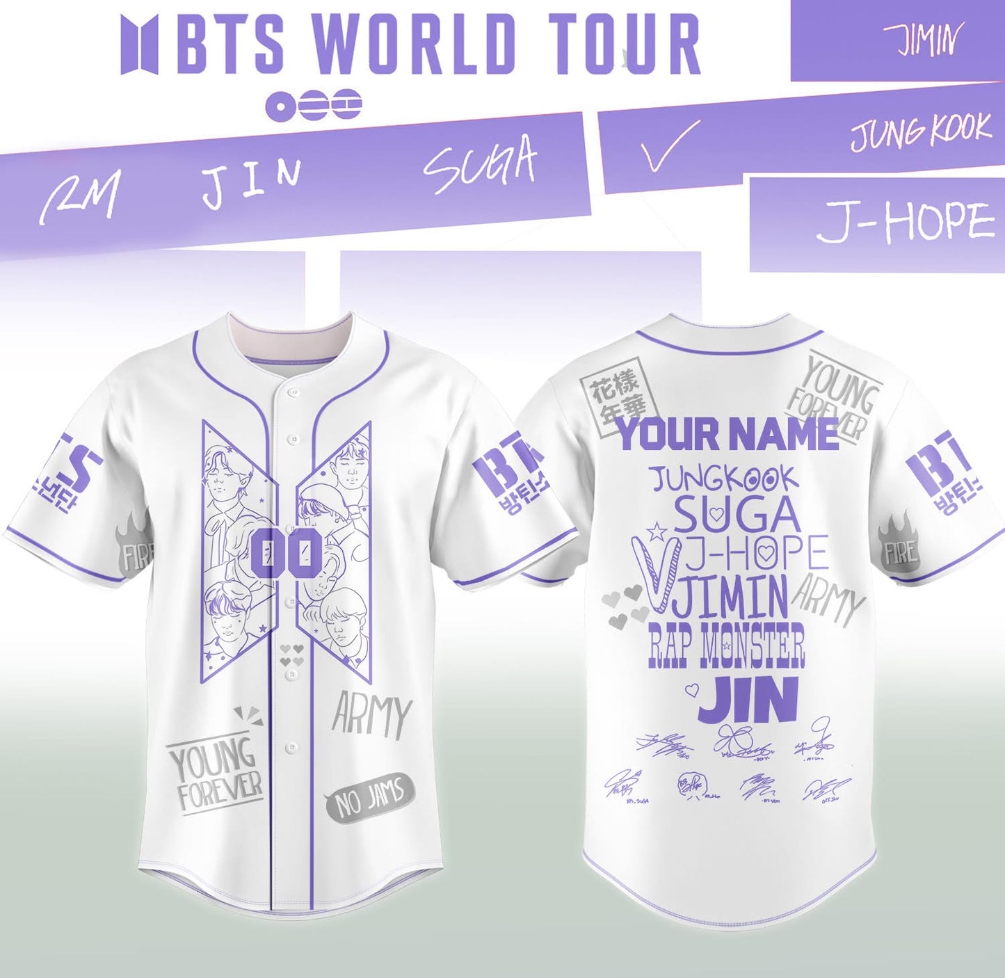 Custom Name BTS World Tour Graphic Baseball Jersey - Fan Merch