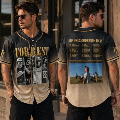Jesus Generation Tour Baseball Jersey, Black Gold Christian Music Fan Shirt