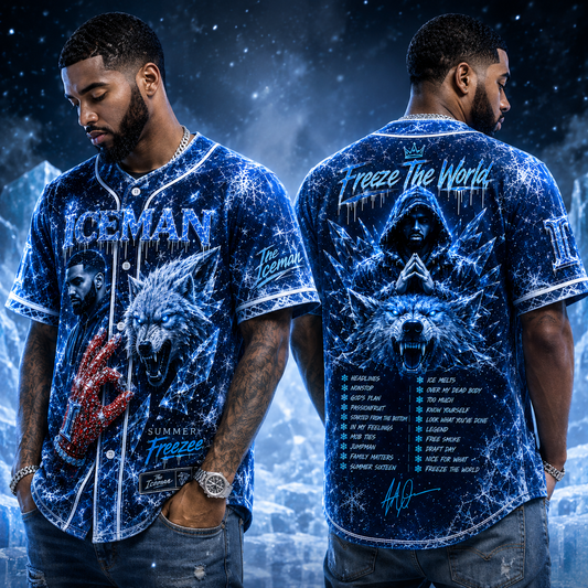 Iceman Freeze The World Blue Wolf Graphic Baseball Jersey Shirt