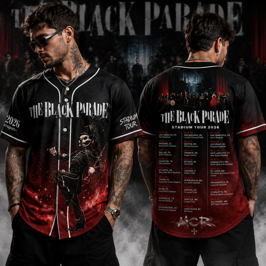 Gothic Puppet Parade Baseball Jersey Shirt – Black Red Rock Style Button Up