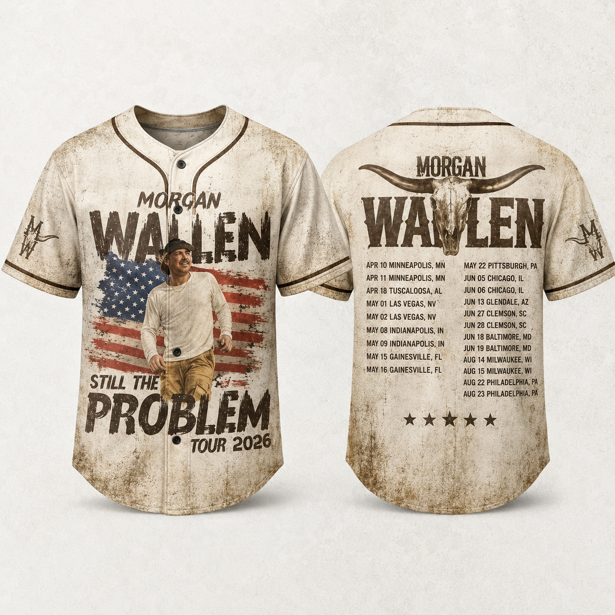 Country Music Tour 2026 Baseball Jersey, Vintage Western Flag Fan Shirt