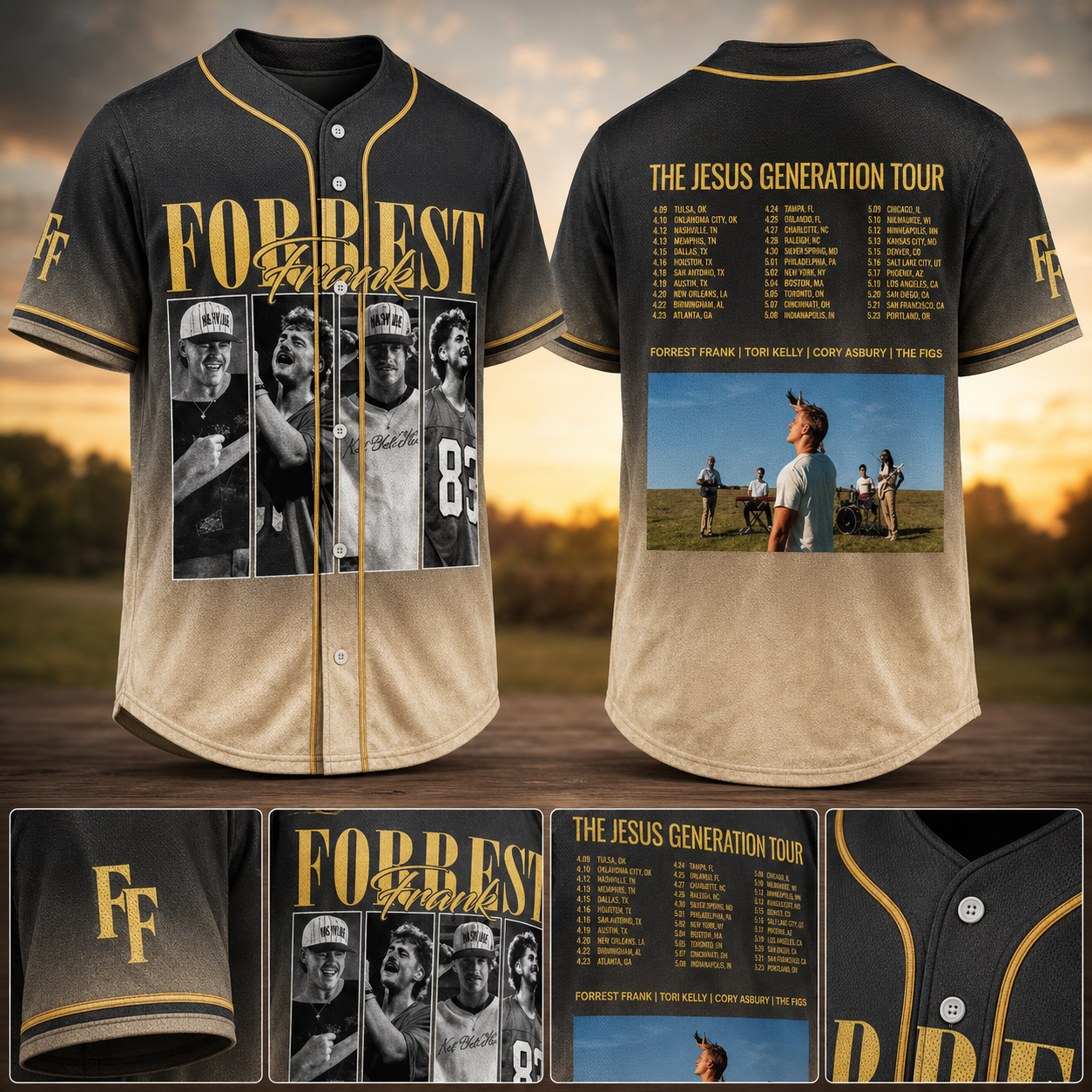 Jesus Generation Tour Baseball Jersey, Black Gold Christian Music Fan Shirt