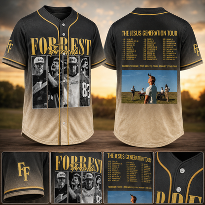 Jesus Generation Tour Baseball Jersey, Black Gold Christian Music Fan Shirt