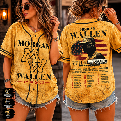 Yellow Country Music Baseball Jersey – Western Concert Style Shirt, Still The Problem Tour Fan Outfit