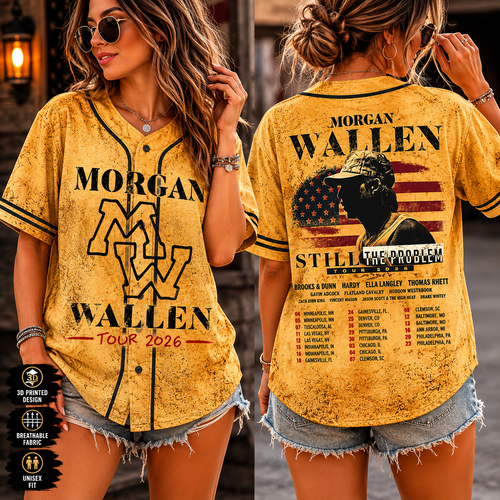 Yellow Country Music Baseball Jersey – Western Concert Style Shirt, Still The Problem Tour Fan Outfit