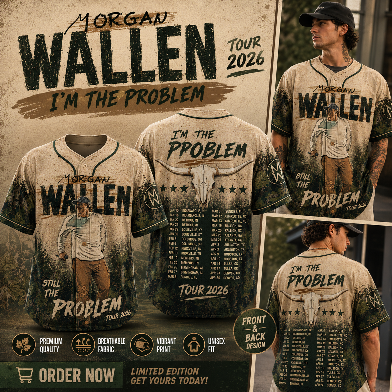 Wallen I’m The Problem Tour 2026 Baseball Jersey, Country Music Fan Shirt