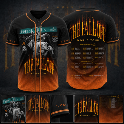 Hip Hop World Tour Baseball Jersey, Black Orange Streetwear Fan Shirt