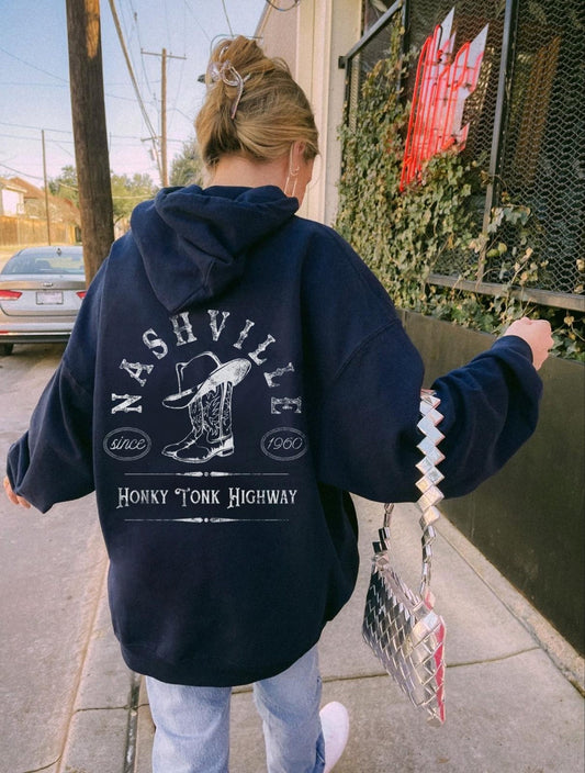 Vintage Nashville Hoodie, Honky Tonk Highway Sweatshirt, Western Cowgirl Hoodie