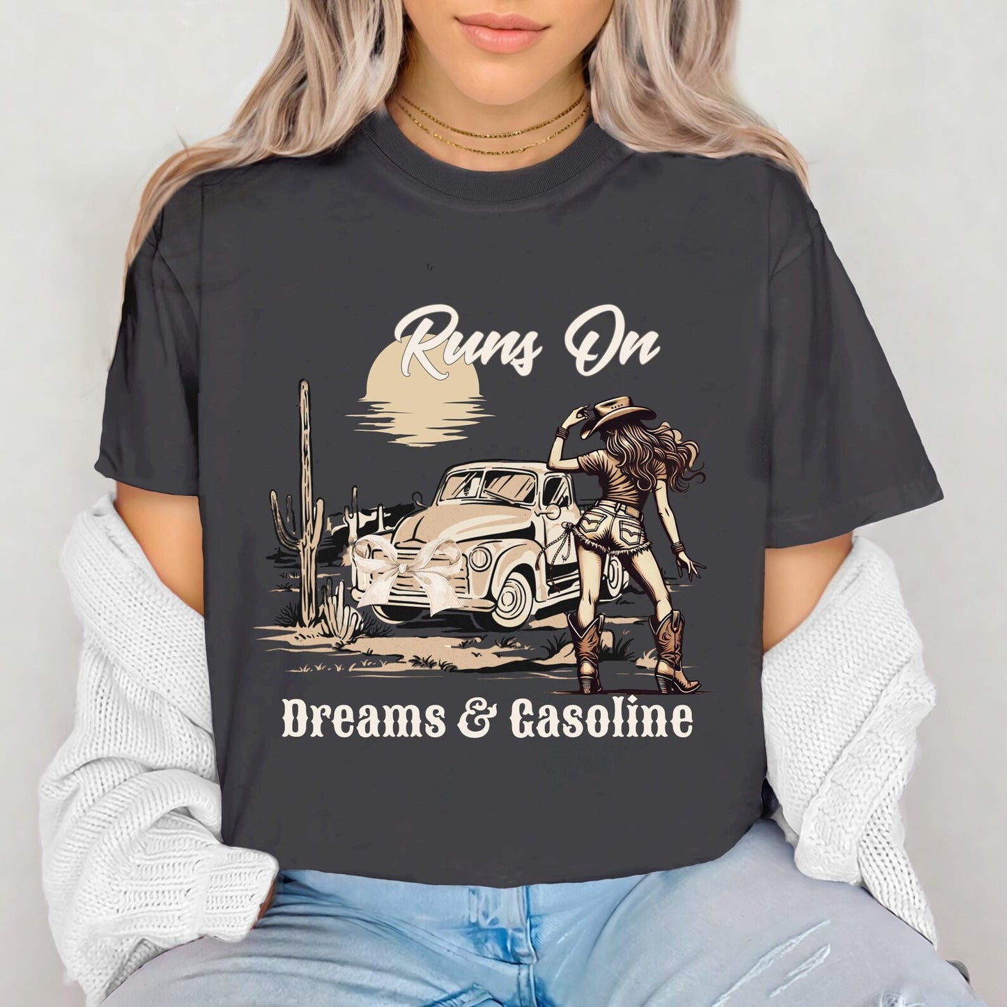 Runs on Dreams & Gasoline T-Shirt | Comfort Colors Cowgirl Tee