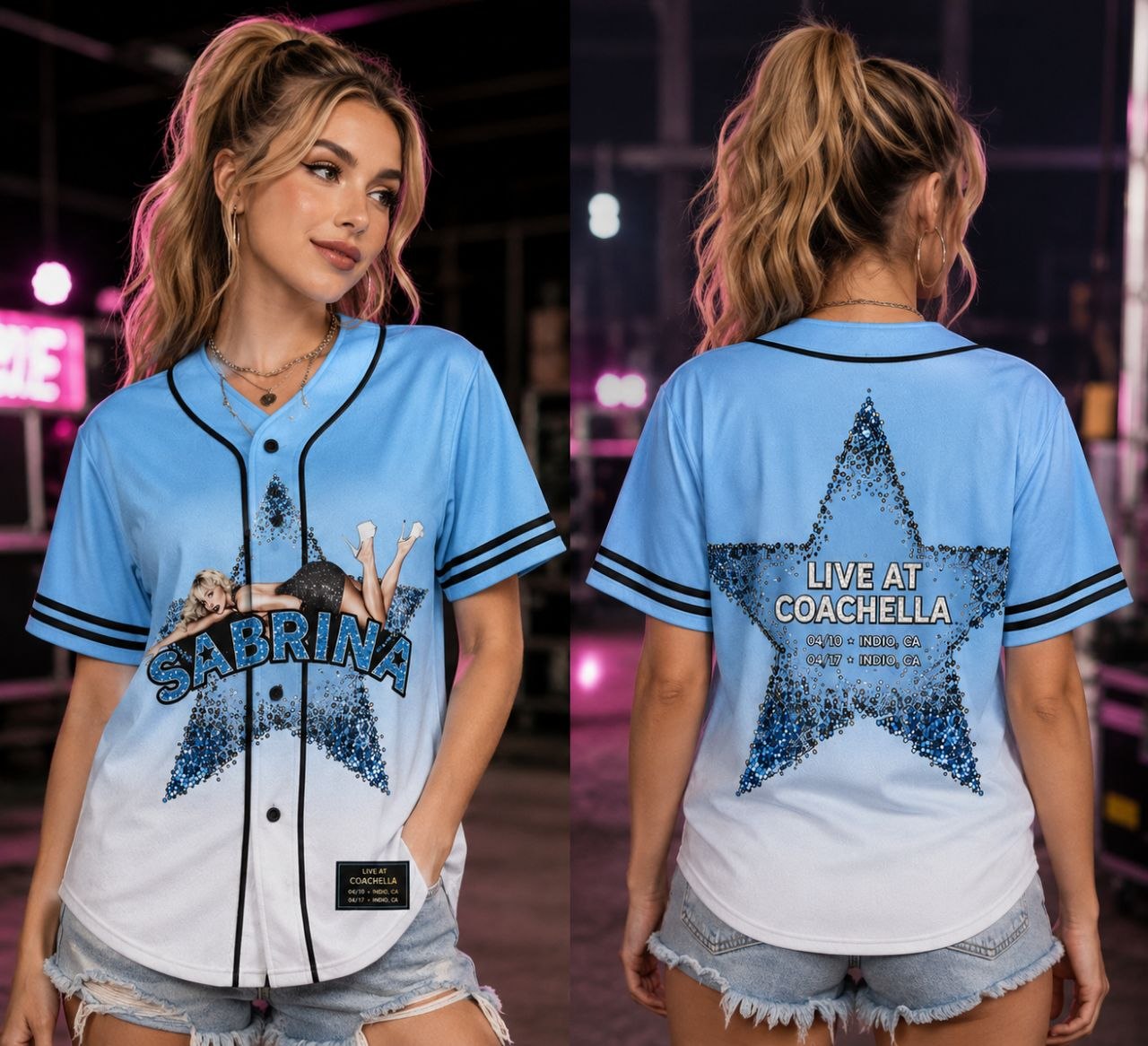 Women’s Pink Concert Baseball Jersey – Festival Graphic Shirt