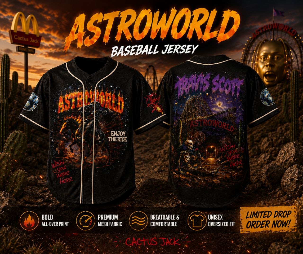 Black Desert Rodeo Graphic Baseball Jersey Shirt – Western Festival Streetwear